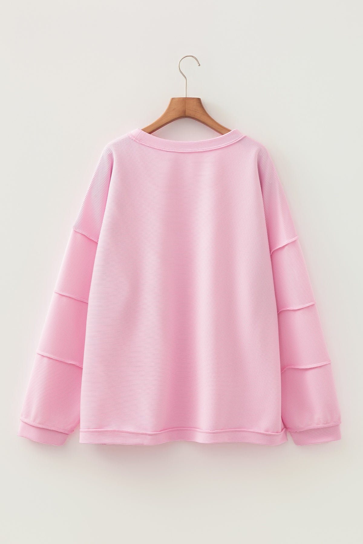 Pink Drop Shoulder Long Sleeve Plus Size Ribbed Top